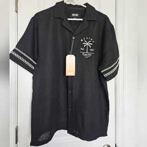NWT Mens Malibu Black Short-Sleeve Button-Down Shirt Sizes Small & Medium